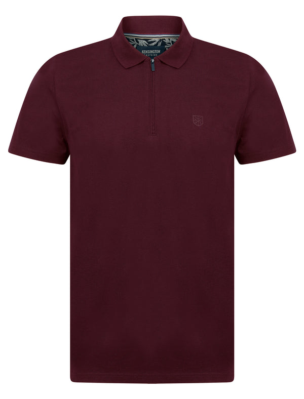 Wells 2 Cotton Jersey Polo Shirt with Zip Fasten Collar in Zinfandel - Kensington Eastside