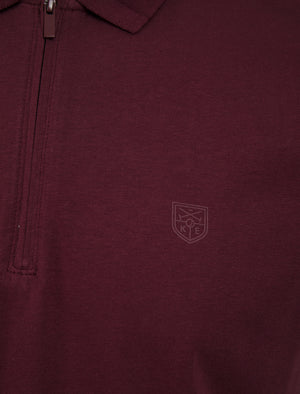 Wells 2 Cotton Jersey Polo Shirt with Zip Fasten Collar in Zinfandel - Kensington Eastside