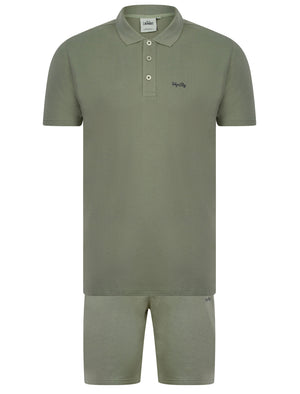 Andrius Cotton Pique Polo Shirt and Jogger Shorts Set in Forest Fog - Tokyo Laundry