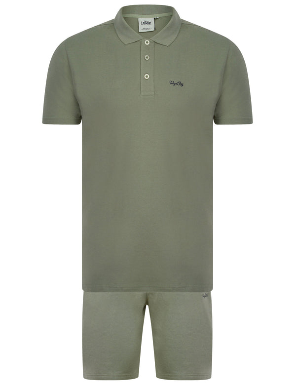 Andrius Cotton Pique Polo Shirt and Jogger Shorts Set in Forest Fog - Tokyo Laundry