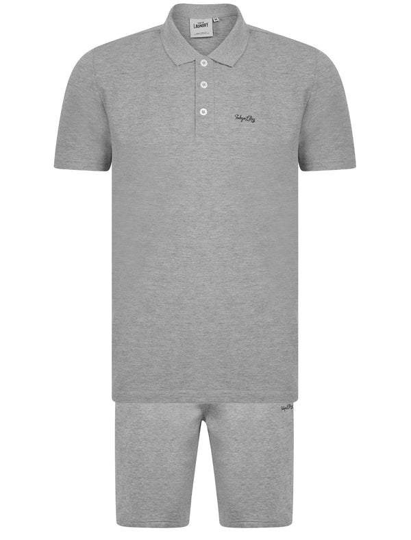 Andrius Cotton Pique Polo Shirt and Jogger Shorts Set in Light Grey Marl - Tokyo Laundry
