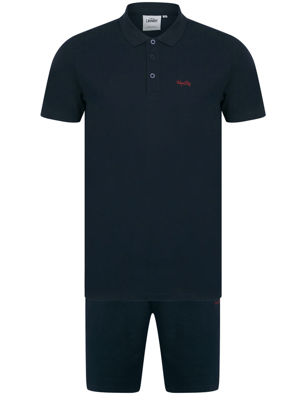 Andrius Cotton Pique Polo Shirt and Jogger Shorts Set in Sky Captain Navy - Tokyo Laundry
