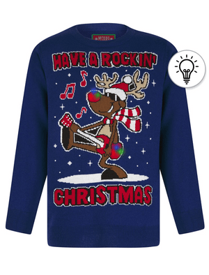 Boy s Rockin Rudolph LED Light Up Novelty Knitted Christmas Jumper in Tokyo Laundry