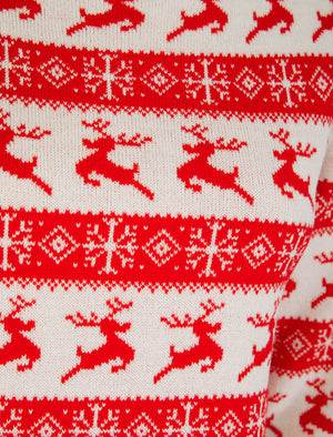 Women's Vixen Novelty Knitted Christmas Jumper Dress in Gardenia - Merry Christmas