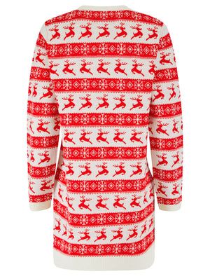 Women's Vixen Novelty Knitted Christmas Jumper Dress in Gardenia - Merry Christmas