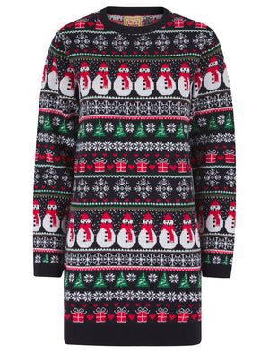 Women's Flakey Novelty Knitted Christmas Jumper Dress in Ink - Merry C Tokyo Laundry Women's Flakey Novelty Knitted Christmas Jumper Dress in Ink - Merry C Tokyo Laundry