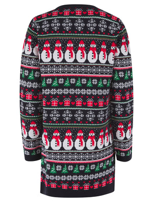 Women's Flakey Novelty Knitted Christmas Jumper Dress in Ink - Merry Christmas