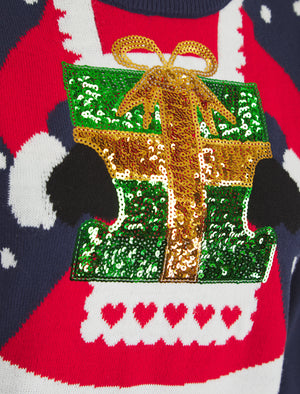 Women’s Mrs Kringle Motif Novelty Sequinned Christmas Jumper in Eclipse Navy - Merry Christmas