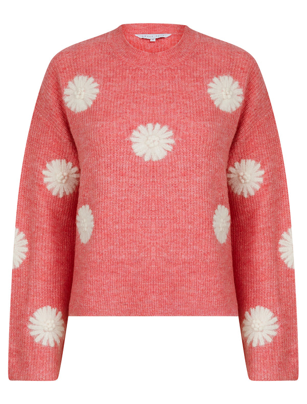 Gooseberry Women's Drop Shoulder Embroidered Crew Neck Rib Knit Jumper in Confetti - Amara Reya