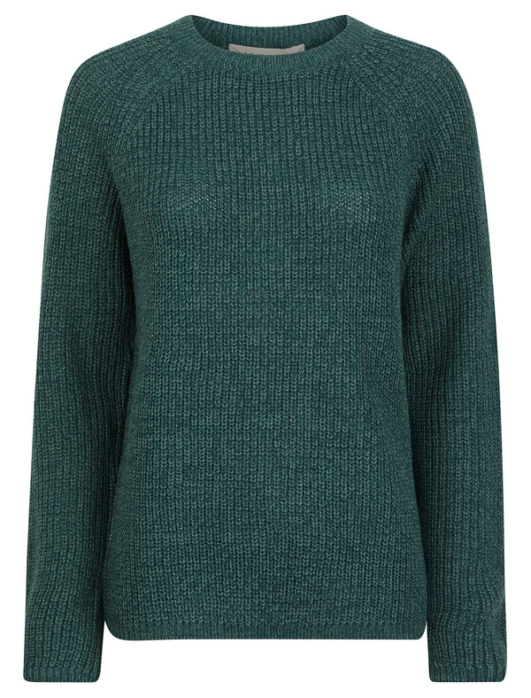 Lilycove Rib Knit Raglan Sleeve Crew Neck Fisherman Style Knitted Jumper in Deep Teal - Amara Reya