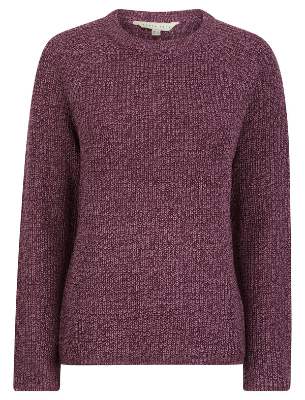 Lilycove Rib Knit Raglan Sleeve Crew Neck Fisherman Style Knitted Jumper in Fig - Amara Reya