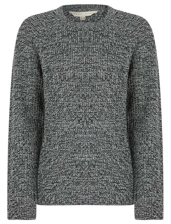 Lilycove Rib Knit Raglan Sleeve Crew Neck Fisherman Style Knitted Jumper in Jet Black - Amara Reya