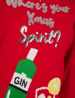 Women's Xmas Spirit Sequinned Novelty Knitted Christmas Jumper in Tokyo Red – Merry Christmas