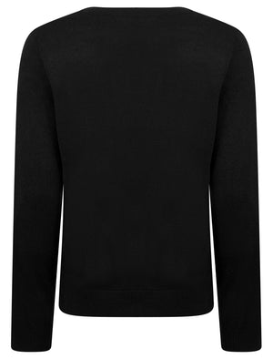 Women's Merry Fizzmas Sequin Novelty Knitted Christmas Jumper in Jet Black - Merry Christmas