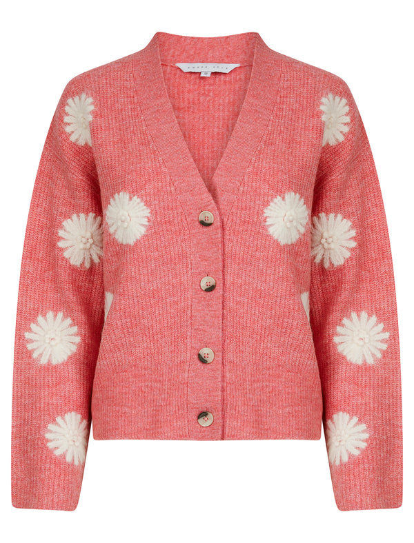 Strawflower Women's Drop Shoulder Embroidered V-Neck Rib Knit Cardigan in Confetti - Amara Reya