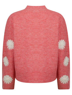 Strawflower Women's Drop Shoulder Embroidered V-Neck Rib Knit Cardigan in Confetti - Amara Reya