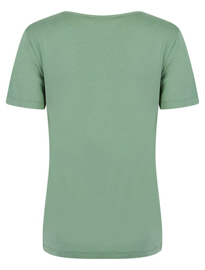 Calandra Plain 100% Cotton Notch Neck T-Shirt in Green Bay - Amara Reya