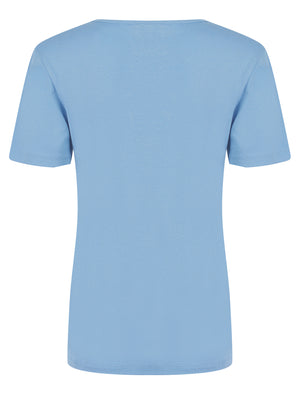 Calandra Plain 100% Cotton Notch Neck T-Shirt in Hydrangea Blue - Amara Reya