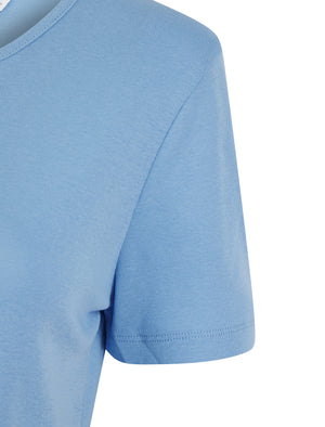 Calandra Plain 100% Cotton Notch Neck T-Shirt in Hydrangea Blue - Amara Reya