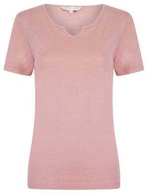 Calandra Plain 100% Cotton Notch Neck T-Shirt in Zephyr Rose - Amara Reya