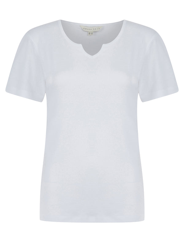 Calandra Plain 100% Cotton Notch Neck T-Shirt in Optic White - Amara Reya