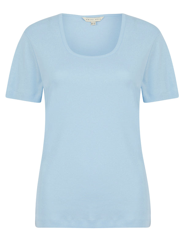 July Plain Jersey Cotton Scoop Neck T-Shirt in Baby Blue - Amara Reya