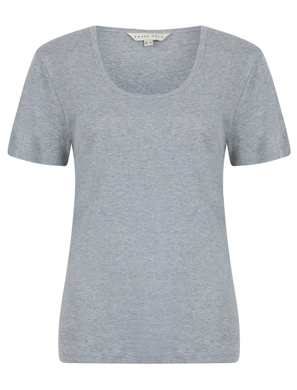 July Plain Jersey Cotton Scoop Neck T-Shirt in Light Grey Marl - Amara Reya