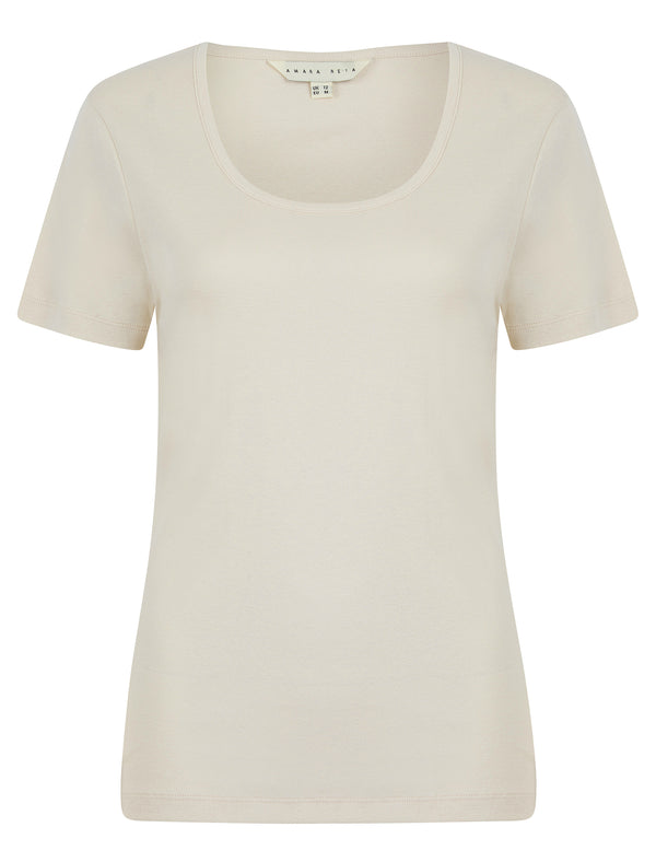July Plain Jersey Cotton Scoop Neck T-Shirt in Moonbeam Stone - Amara Reya