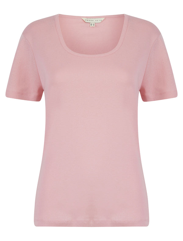 July Plain Jersey Cotton Scoop Neck T-Shirt in Zephyr Rose - Amara Reya