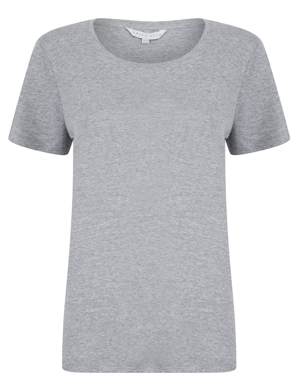 Katya Plain Crew Neck T-Shirt in Light Grey Marl - Amara Reya