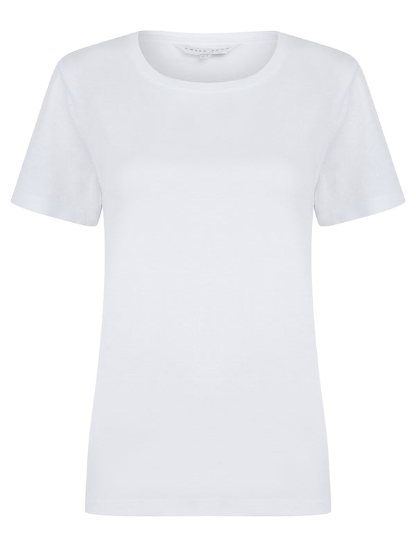 Katya Plain Crew Neck T-Shirt in Optic White - Amara Reya