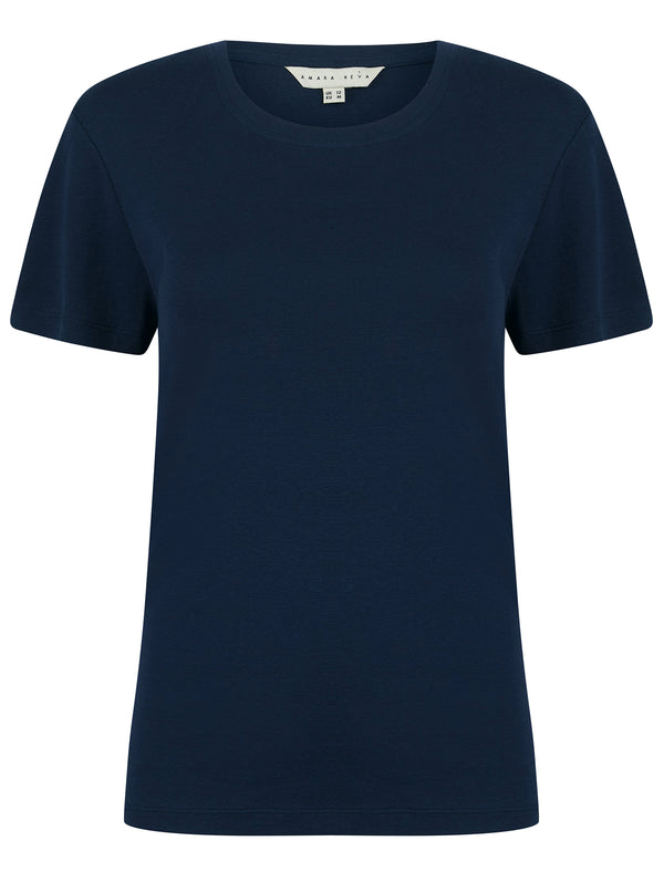 Katya Plain Crew Neck T-Shirt in Peacoat Blue - Amara Reya