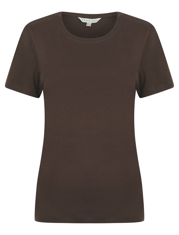 Katya Plain Crew Neck T-Shirt in Chocolate Martini - Amara Reya