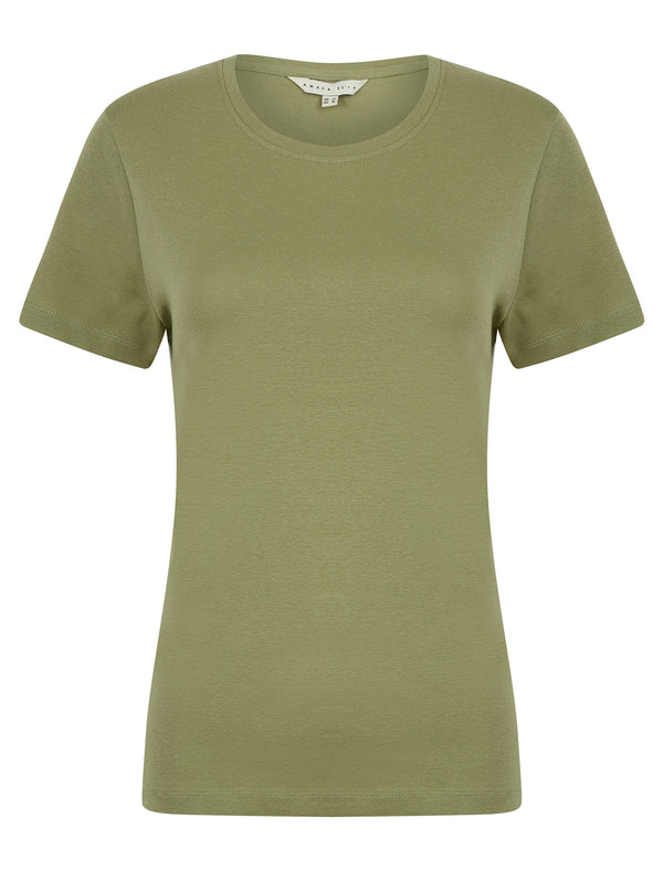 Katya Plain Crew Neck T-Shirt in Oil Green - Amara Reya
