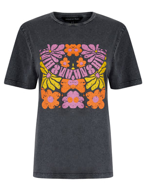 Caprice Graphic Motif Cotton Jersey Crew Neck Acid Wash T-Shirt in Charcoal - Weekend Vibes