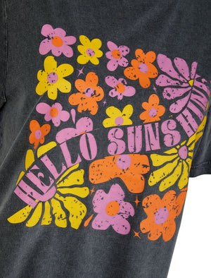 Caprice Graphic Motif Cotton Jersey Crew Neck Acid Wash T-Shirt in Charcoal - Weekend Vibes