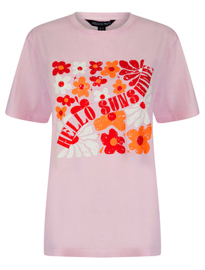 Caprice Graphic Motif Cotton Jersey Crew Neck Acid Wash T-Shirt in Pink - Weekend Vibes