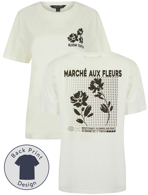 Coleman Graphic Motif Cotton Crew Neck T-Shirt with Back-Print in Cream - Weekend Vibes