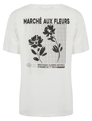 Coleman Graphic Motif Cotton Crew Neck T-Shirt with Back-Print in Cream - Weekend Vibes