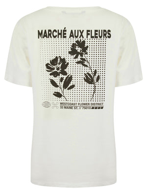 Coleman Graphic Motif Cotton Crew Neck T-Shirt with Back-Print in Cream - Weekend Vibes