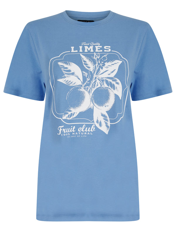 Limey Graphic Motif Cotton Jersey Crew Neck T-Shirt in Hydrangea Blue - Weekend Vibes