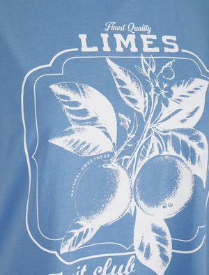 Limey Graphic Motif Cotton Jersey Crew Neck T-Shirt in Hydrangea Blue - Weekend Vibes