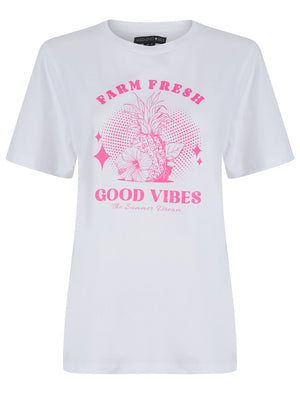 Zesty Graphic Motif Cotton Jersey Crew Neck T-Shirt in Optic White - Weekend Vibes