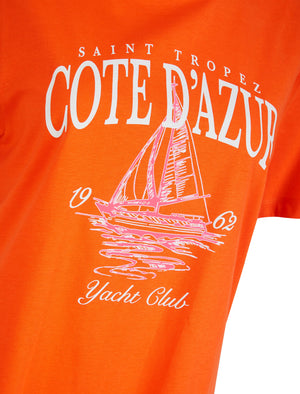 Tropez Graphic Motif Cotton Jersey Crew Neck T-Shirt in Celosia Orange - Weekend Vibes