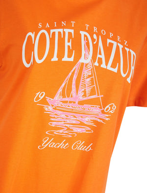 Tropez Graphic Motif Cotton Jersey Crew Neck T-Shirt in Celosia Orange - Weekend Vibes