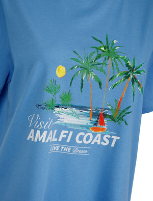 Amalfi Graphic Motif Cotton Jersey Crew Neck T-Shirt in Hydrangea Blue - Weekend Vibes