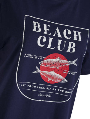 Sardine Graphic Motif Cotton Jersey Crew Neck T-Shirt in Patriot Blue - Weekend Vibes