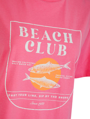 Sardine Graphic Motif Cotton Jersey Crew Neck T-Shirt in Pink Cosmos - Weekend Vibes