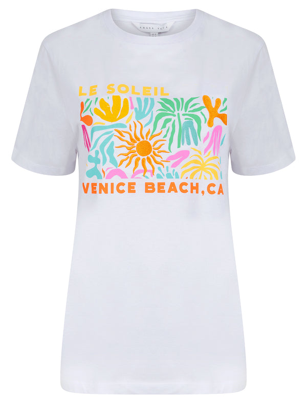 Marta Graphic Motif Cotton Jersey Crew Neck T-Shirt in Optic White - Amara Reya