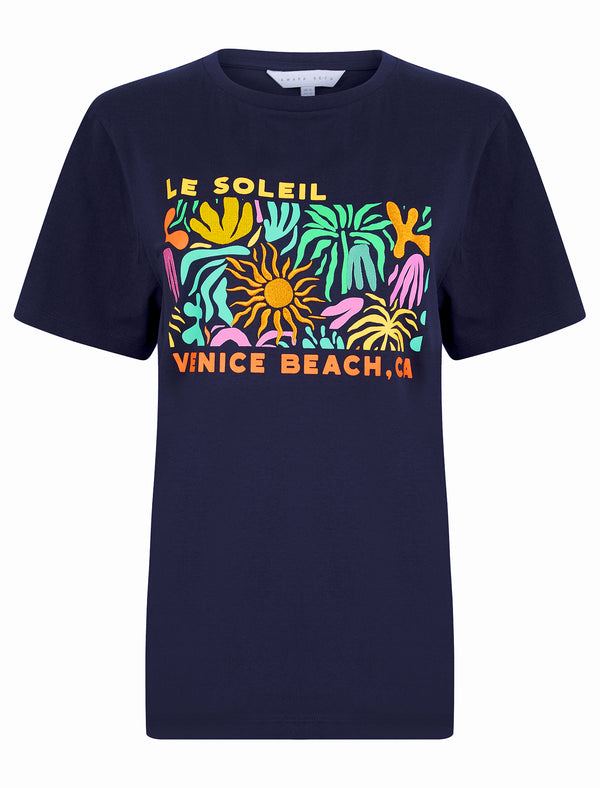 Marta Graphic Motif Cotton Jersey Crew Neck T-Shirt in Patriot Blue - Amara Reya